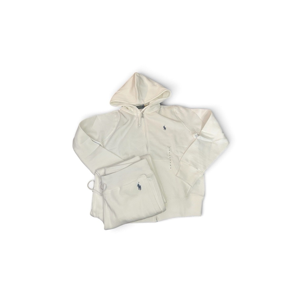 Polo Ralph Lauren S Women's  Knit Fleece Set 2pc Zip Hoodie Jogger Sz S White